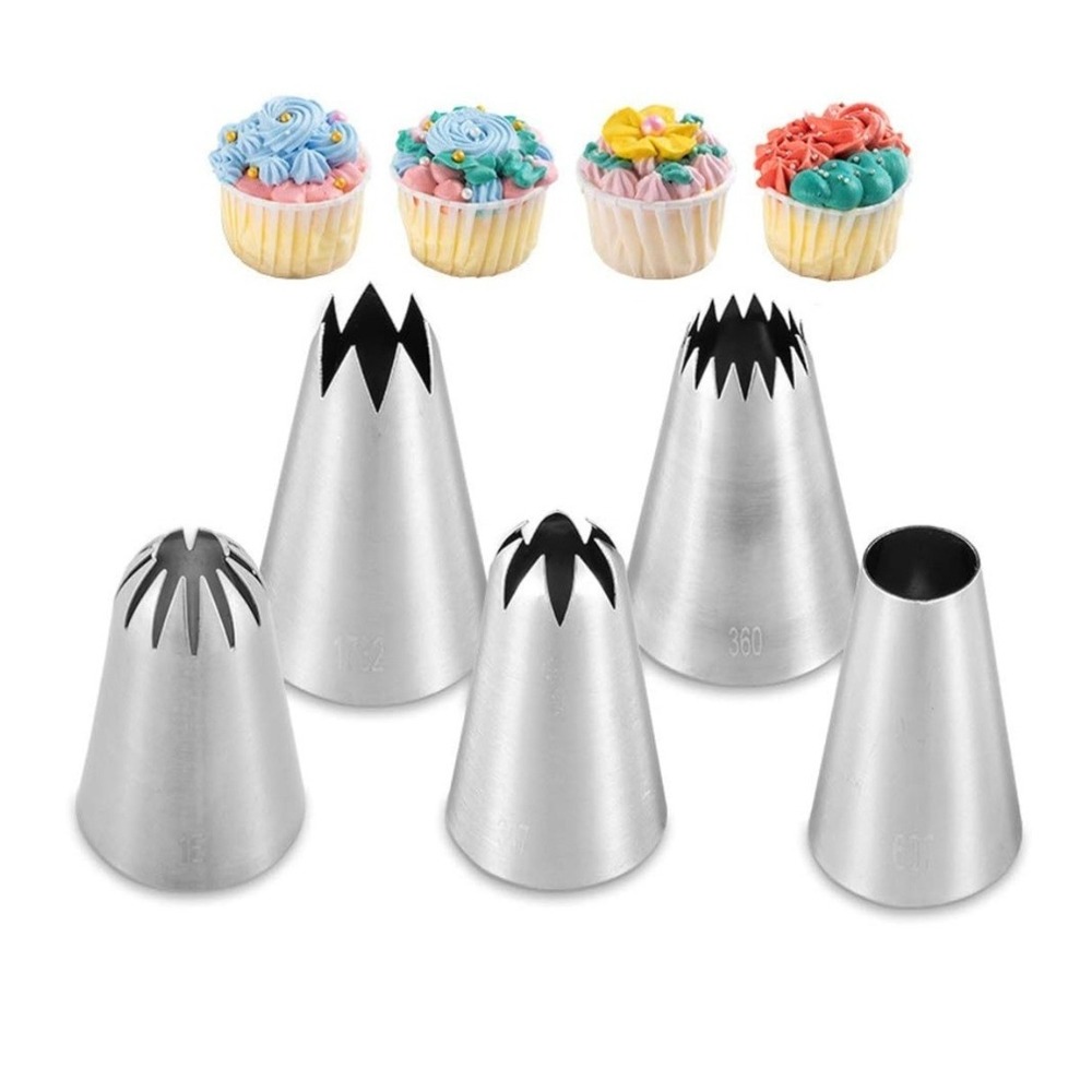 5pc Stainless Steel Piping Tips Set 1A 1E 348 347 356 Cake Decorating Icing NEW